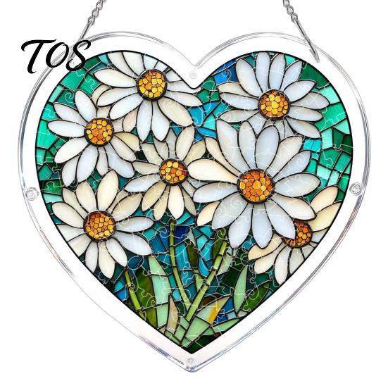 Colorful Window Hanging Art Acrylic Puzzle Suncatcher, Pendant, Heart Shape Stained Glass Sunlight Catching Pendant Style Sun Catcher Decoration,