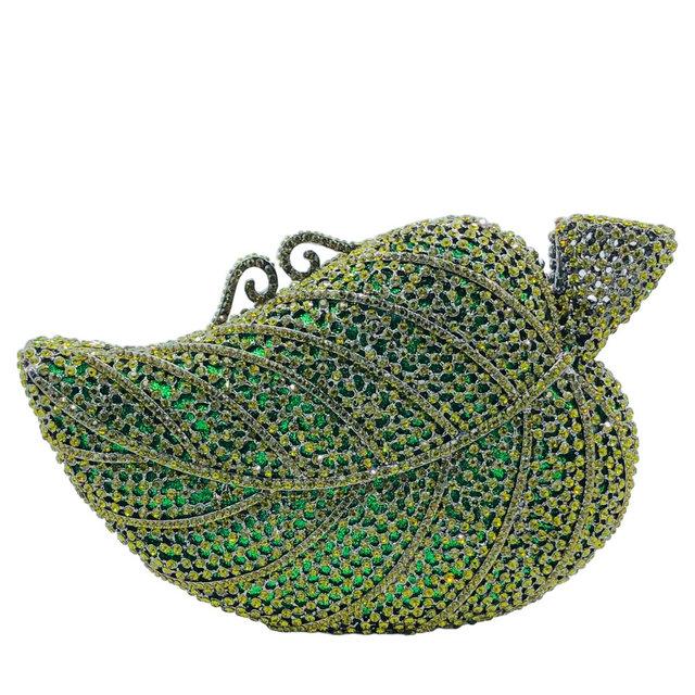 Boutique De FGG Green Leaf Rhinestone