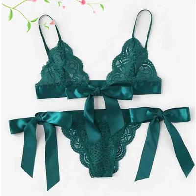 Conjunto de lencería sexy con sujetador y bragas de encaje para mujer, ropa interior transparente, ultrafina y sin forro, color rojo