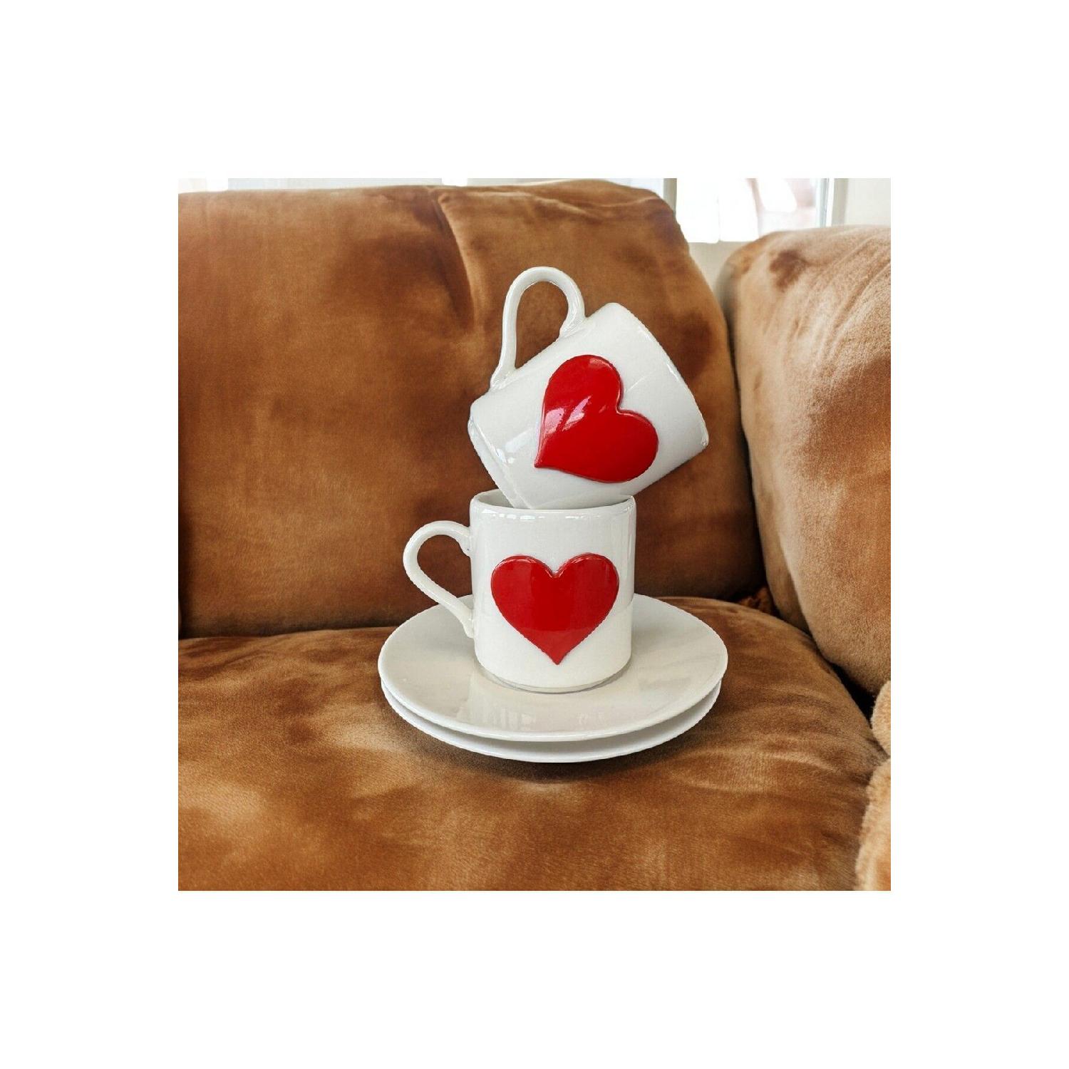 

Металлический сердечный набор из 2 фарфоровых чашек для турецкого кофе белый
