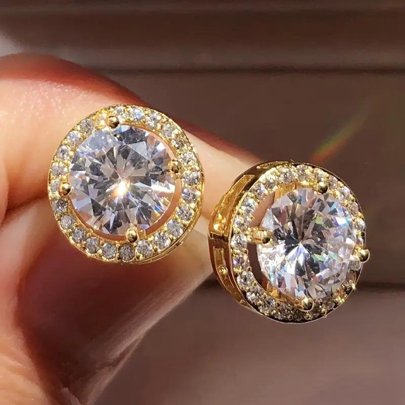 Round Diamond Stud Earrings Fashion European and American Women's Zircon Earrings Ear Jewelry