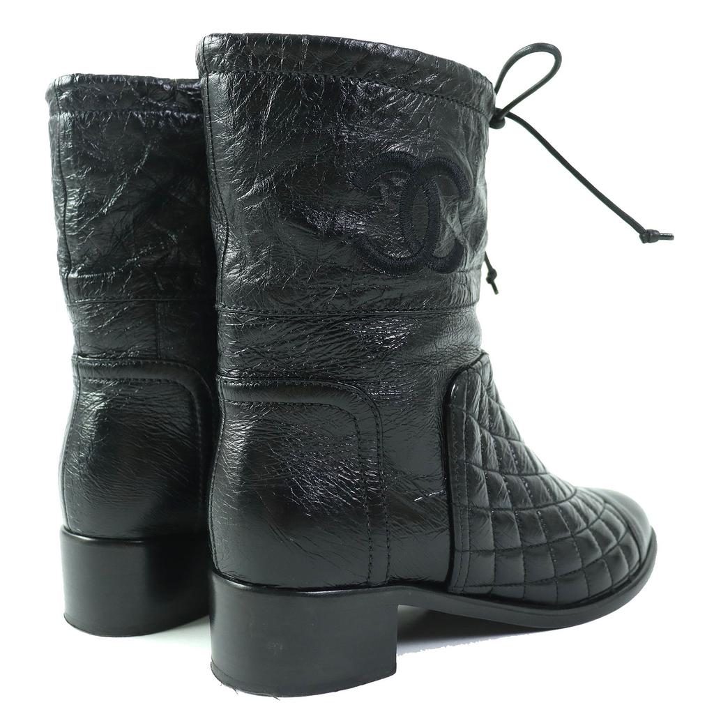 Great CHANEL short boots COCO Mark Embroidery Matelasse leather Women 36 G34096 Used