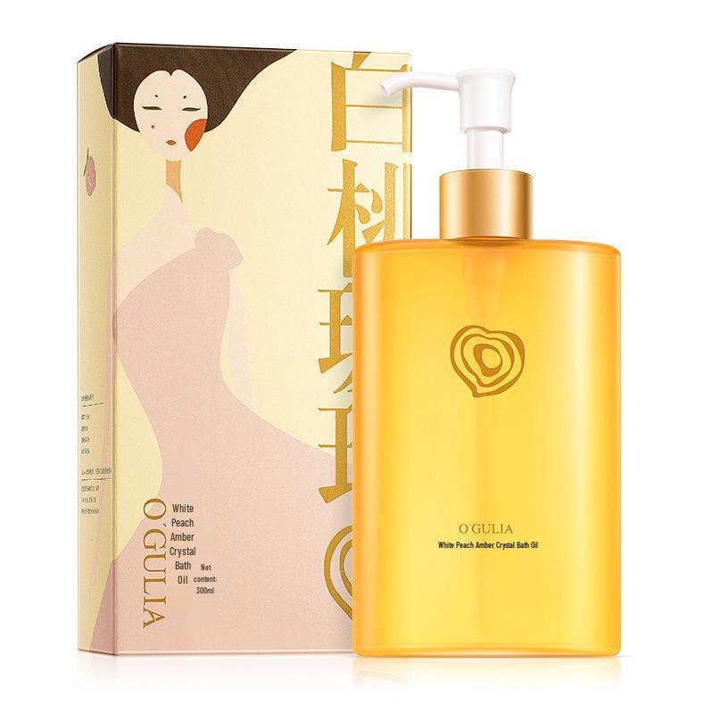 Agulia White Peach Amber Crystal Bath Oil: Moisturizing, Oil-Based Skincare, Soothing Shower Gel