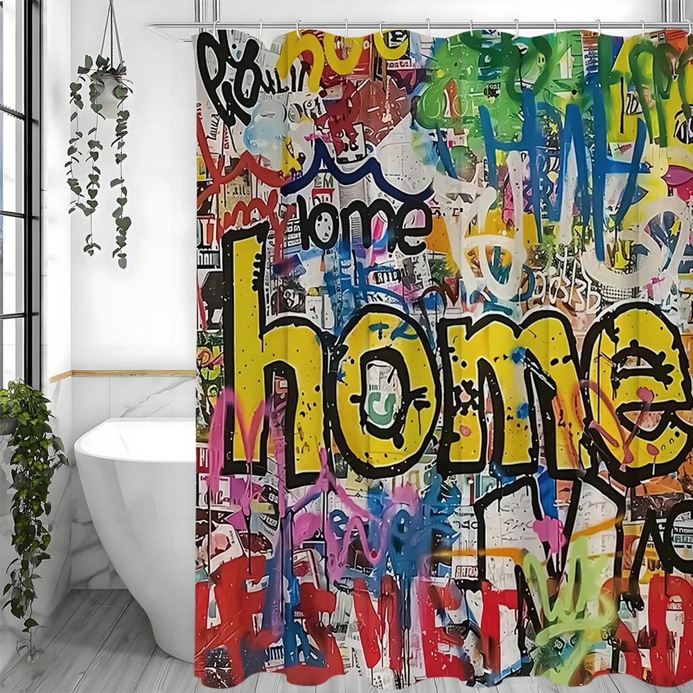 Annier Funny Graffiti Home Abstract Art Shower Curtain, Bathroom Decorative Shower Curtain, Waterproof Shower Curtain With Hooks