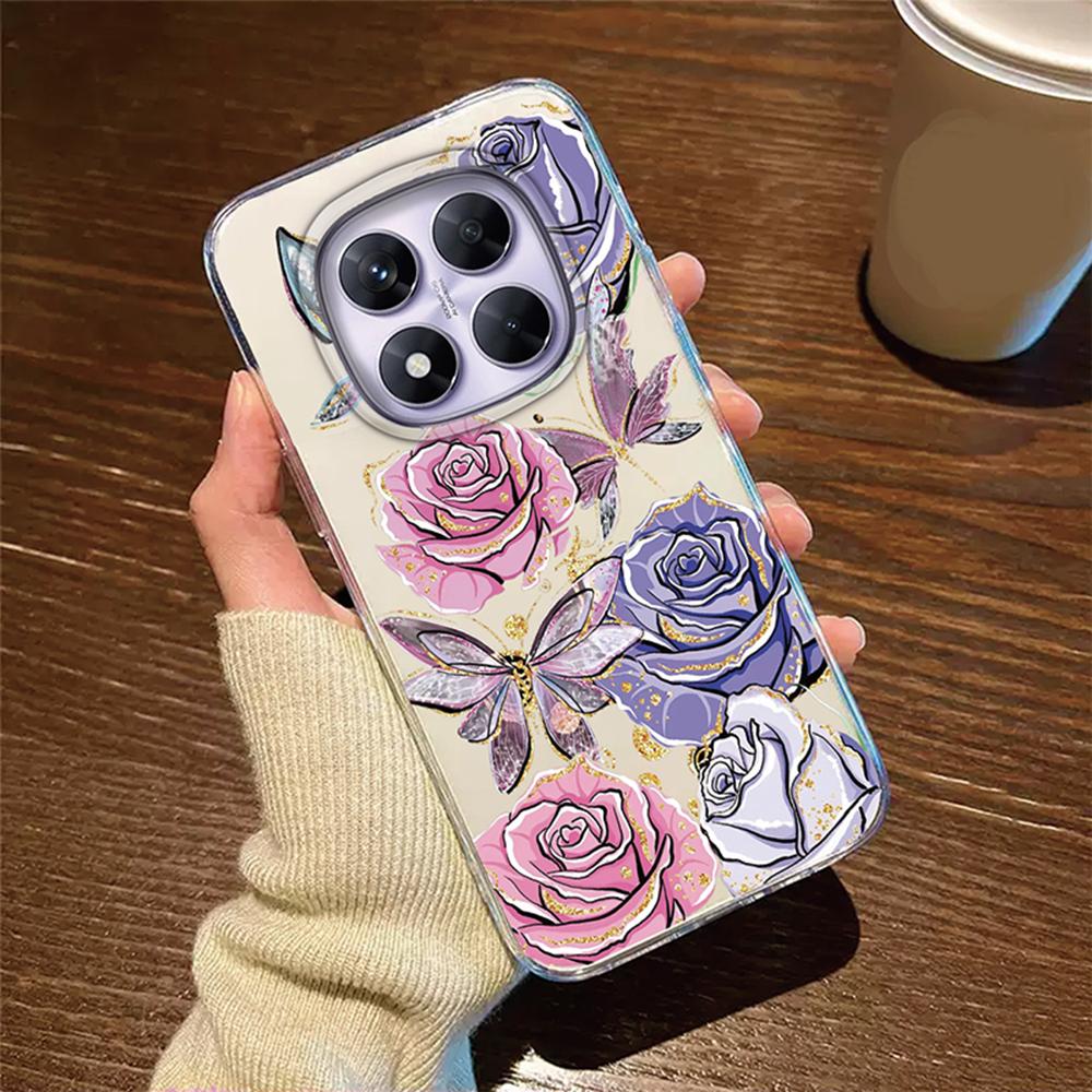 Romantic Lace Pattern Phone Case For Xiaomi Redmi Note 14 Pro 14C 6.88" Transparent Clear Shockproof Flower oil Painting Cover