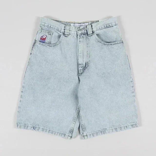 Men's Y2K Retro Hip Hop Embroidered Denim Shorts - High Waist, Casual & Versatile.