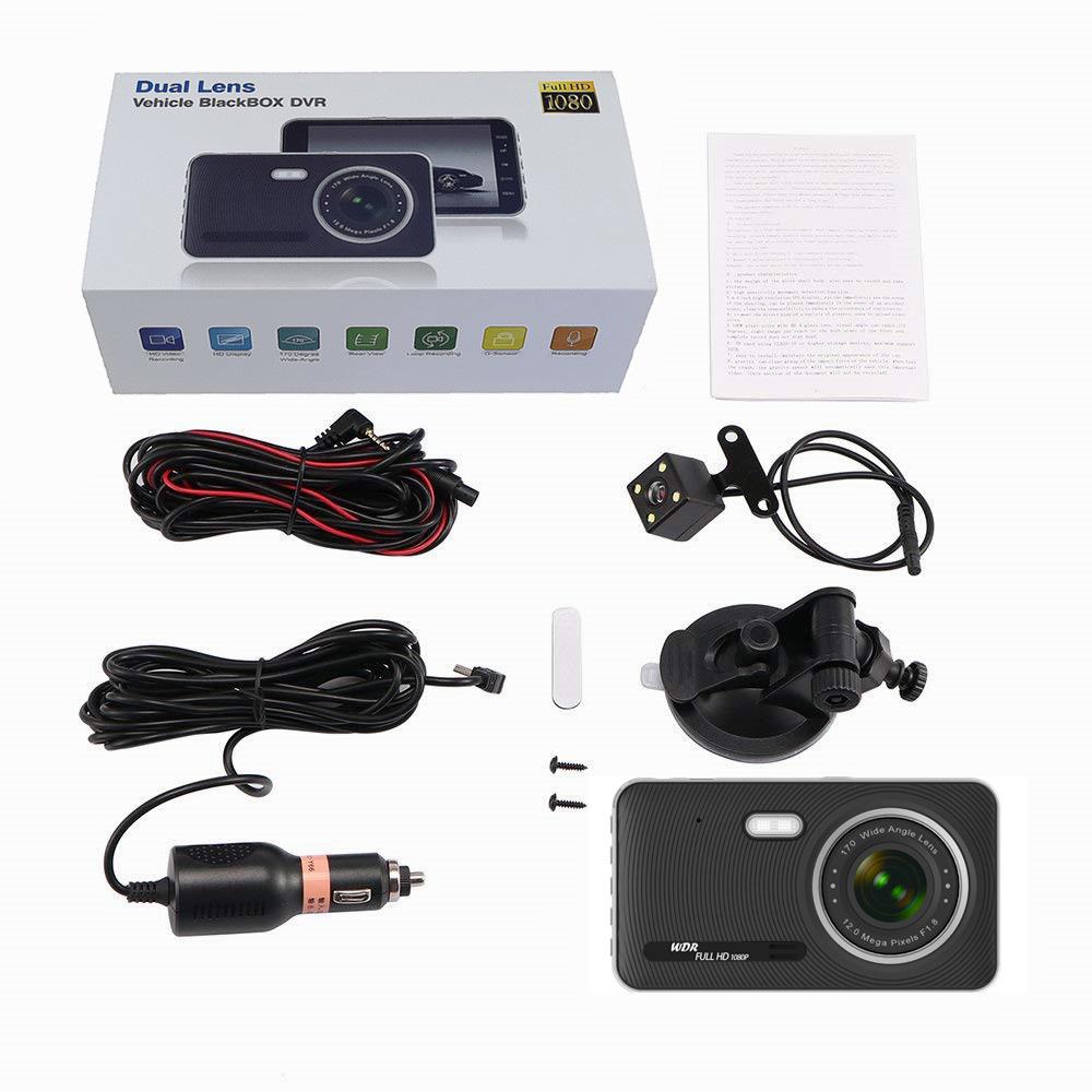 4-inch IPS High-definition 1080P Car Driving Recorder with Front and Rear Dual Lenses Supporting Reverse Image Cardvr