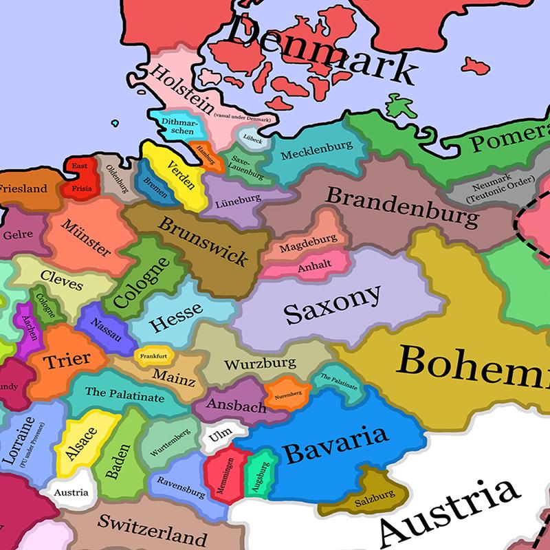 Stampa su Tela Mappa Politica Storica dell'Europa 1444, Arte Murale di Storia Medievale per Studio Sala Giochi Ufficio Decorazione, Poster Educativo Vintage Senza Cornice