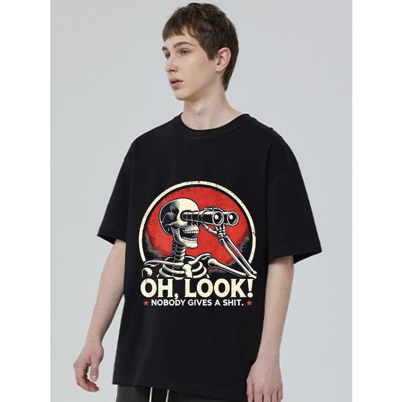 Černé Tričko Kostra Dalekohledy Ó Podívej Nikdo Se Nestará Grafický Potisk Ležérní Streetwear Muži Ženy Unisex Vrchol Letní Móda