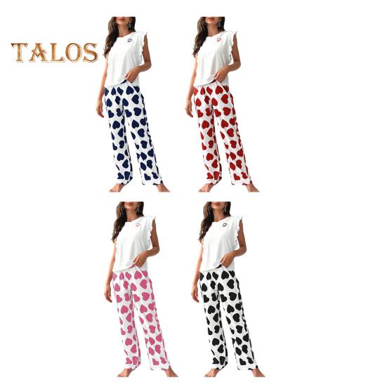 Damski Satynowy Zestaw Piżamowy Z Falbankami Top na Ramiączkach i Spodnie z Szerokimi Nogawkami Zestaw Casualowy 2-częściowy Strój Domowy Zestaw Lounge