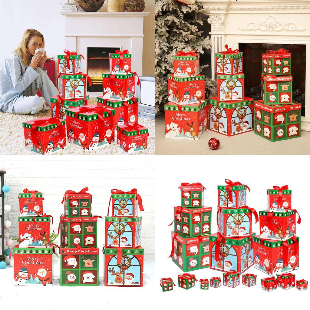 Delicioasă colecție de 3 cutii cadou premium mari pentru Ajunul Crăciunului, cu capac elegant și panglică