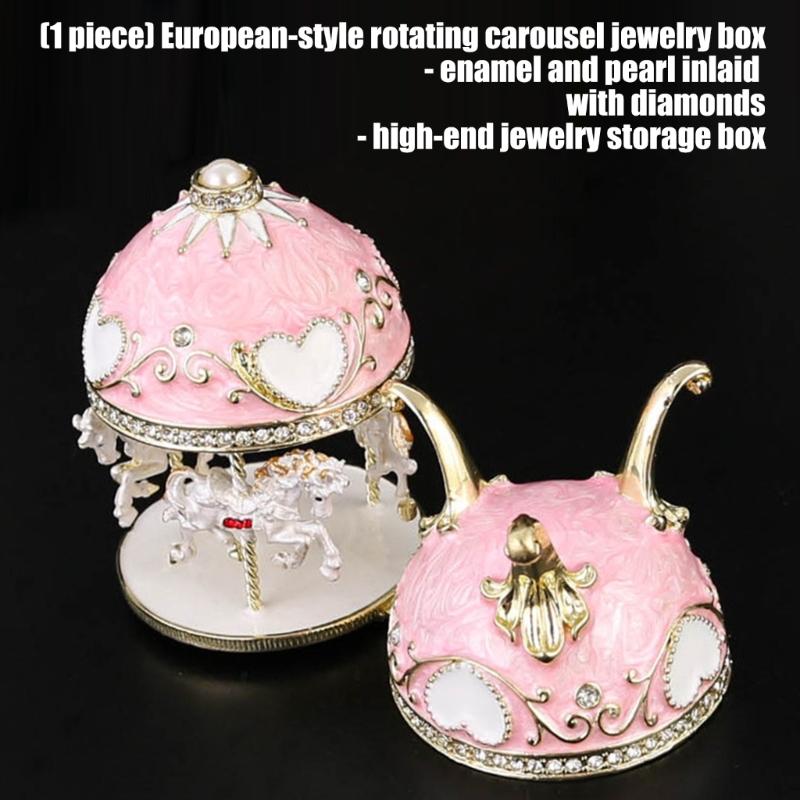 European Style Zinc Alloy Jewelry Organizers Featuring Rotating Carousel Design and Rhinestones Decors