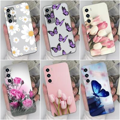 Fodral för Huawei P40 P20 P30 P10 Lite P Smart 2019 Y9s Cover Butterfly Flower Matt Skyddande Transparent Mjuk Silikon För Huawei Bumper Shell