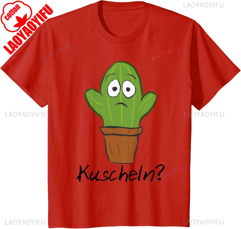 Cactus TShirt Funny Cute Cactus for Cuddling Cotton Summer Short Sleeve Tee White for Men Women Interesting Patterned Tops