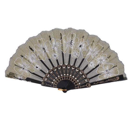 

Floral Print Folding Fan Chinese Style Plastic Ribs Hand Held Fan Portable Summer Cooling Fan Dance Performance Party Props жёлтый