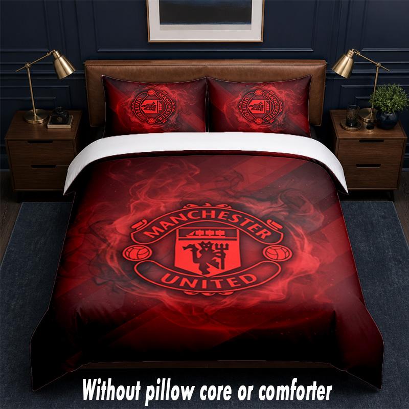 Manchester United Diseño Juego de Cama Ropa de Cama 1 Funda Nórdica + 2 Fundas de Almohada Suave Transpirable Ropa de Cama para el Hogar