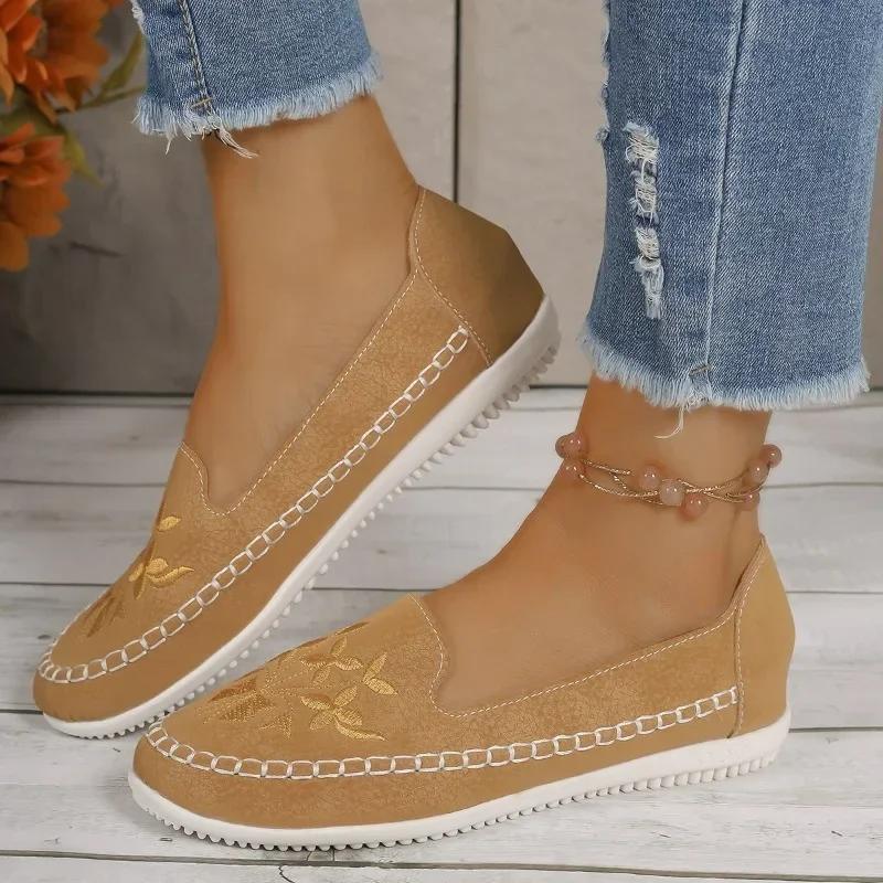 Fashion Hot Sale Shoes for Women 2024 Autumn New Embroidery Women's Flats Shoes Outdoors Casual Comfortable Work Shoes Zapatos De Mujer