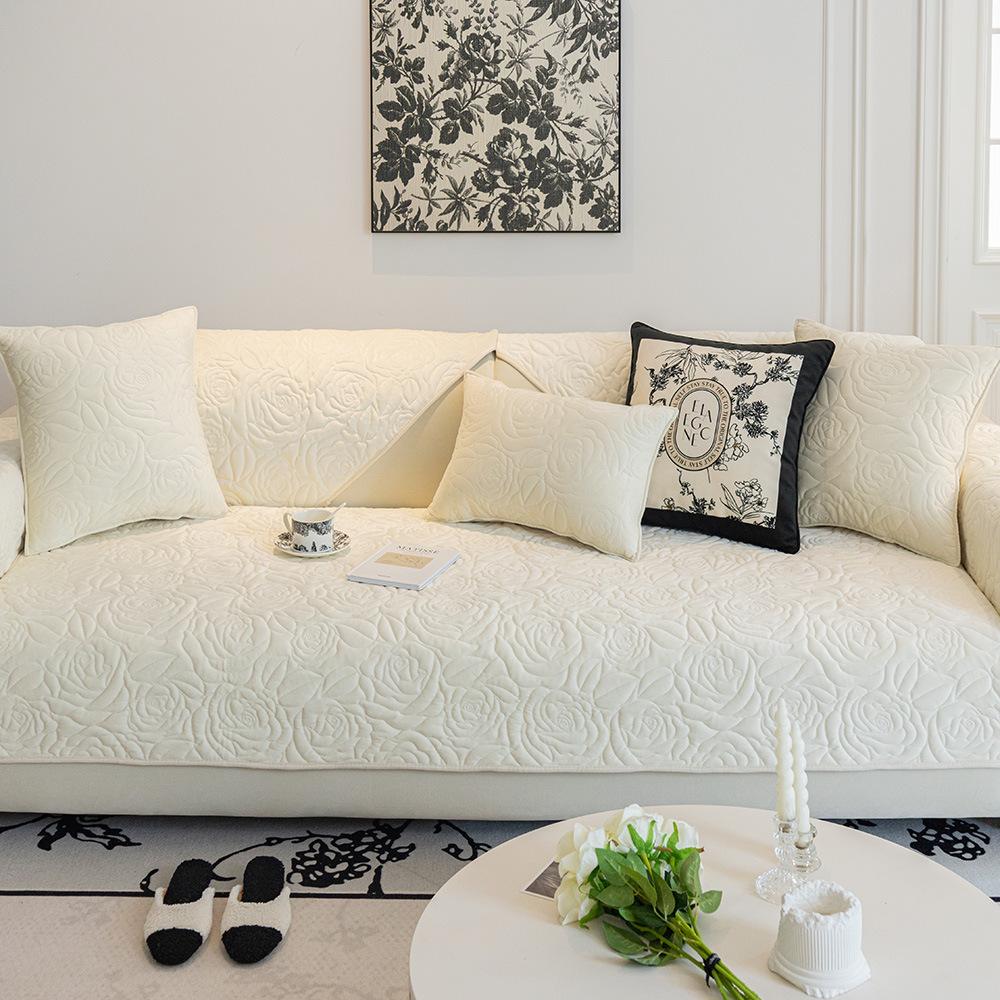 Cojín de Sofá de Terciopelo Cristal de Invierno Nuevo Estilo Crema Francés Claro Funda Funda Paño Cojín de Sofá de Cuero