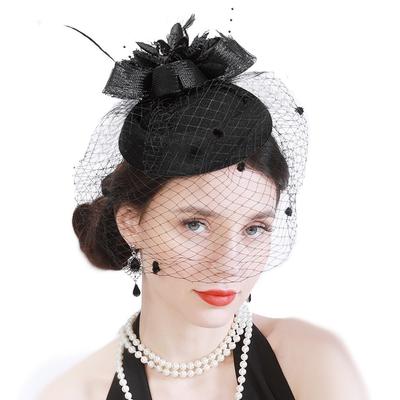 Vintage Netz Kopfbedeckung kleiner Hut Kopfschmuck Braut Haar Hochzeitsaccessoires Feder Kopf Abendvorstellung Party Bühne Schleier