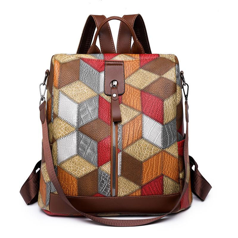 

Fashion Plaid Backpack Women Soft PU Leather Daypack Female Large Rucksack Travel Bag Ladies Bagpack Big School Backpack for Gir