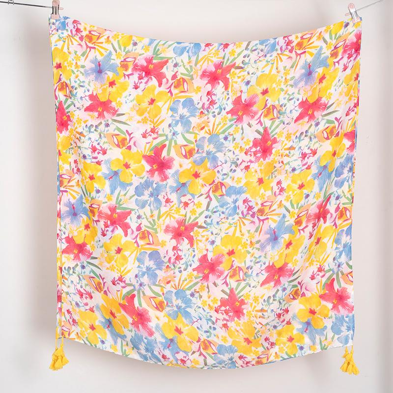 Spain Lovely Branch Floral Tassel Viscose Shawl Scarf High Quality Wrap Pashmina Stole Bufandas Muslim Hijab Sjaal 180*90Cm