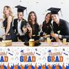 CMUSKO Graduation Tablecloth, 3Pcs Orange and Blue Graduation Decorations Rectangular Tablecloth, Congrats Grad Table Cover Decorations for Class of