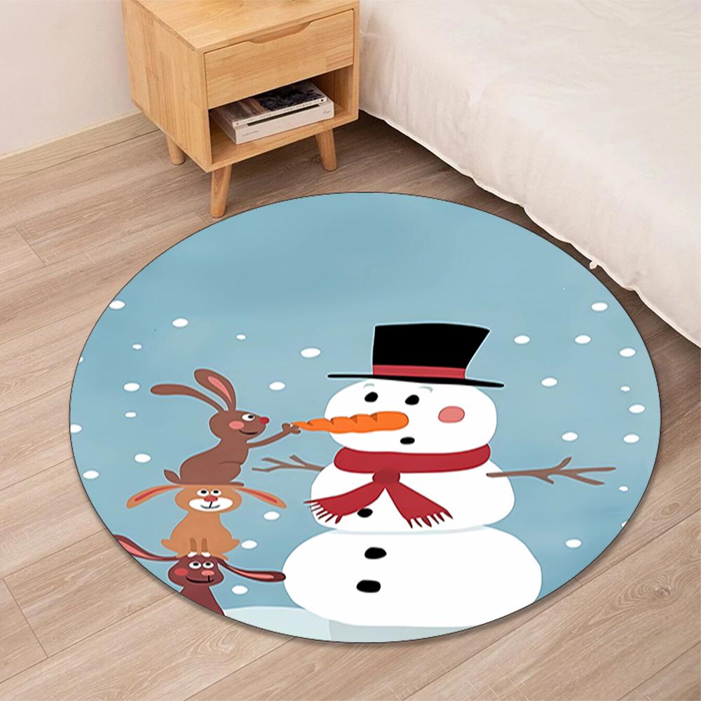 Christmas Snowman Printed Round Rug Carpet Chair Rug Area Rug Entryway Doormats,for Office Chair Living Room Bedroom Kitchen Room.