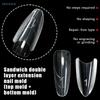 Stampo per Estensione Unghie a Sandwich a Doppio Strato (Punta Lunga)Forma per Unghie in Gel No-Build Trasparente Senza Tracce 240 Pezzi