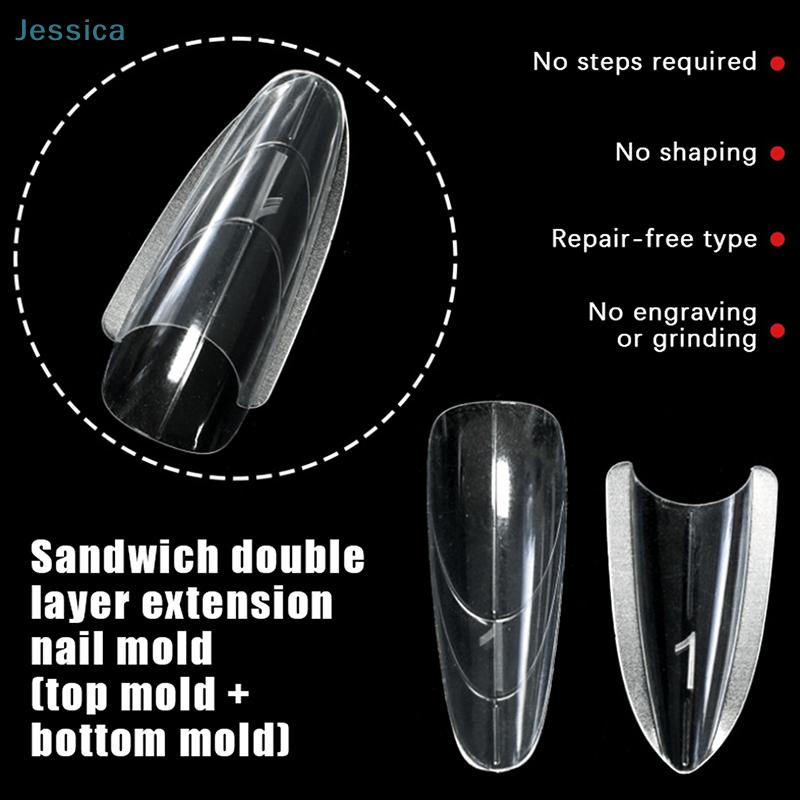 Stampo per Estensione Unghie a Sandwich a Doppio Strato (Punta Lunga)Forma per Unghie in Gel No-Build Trasparente Senza Tracce 240 Pezzi