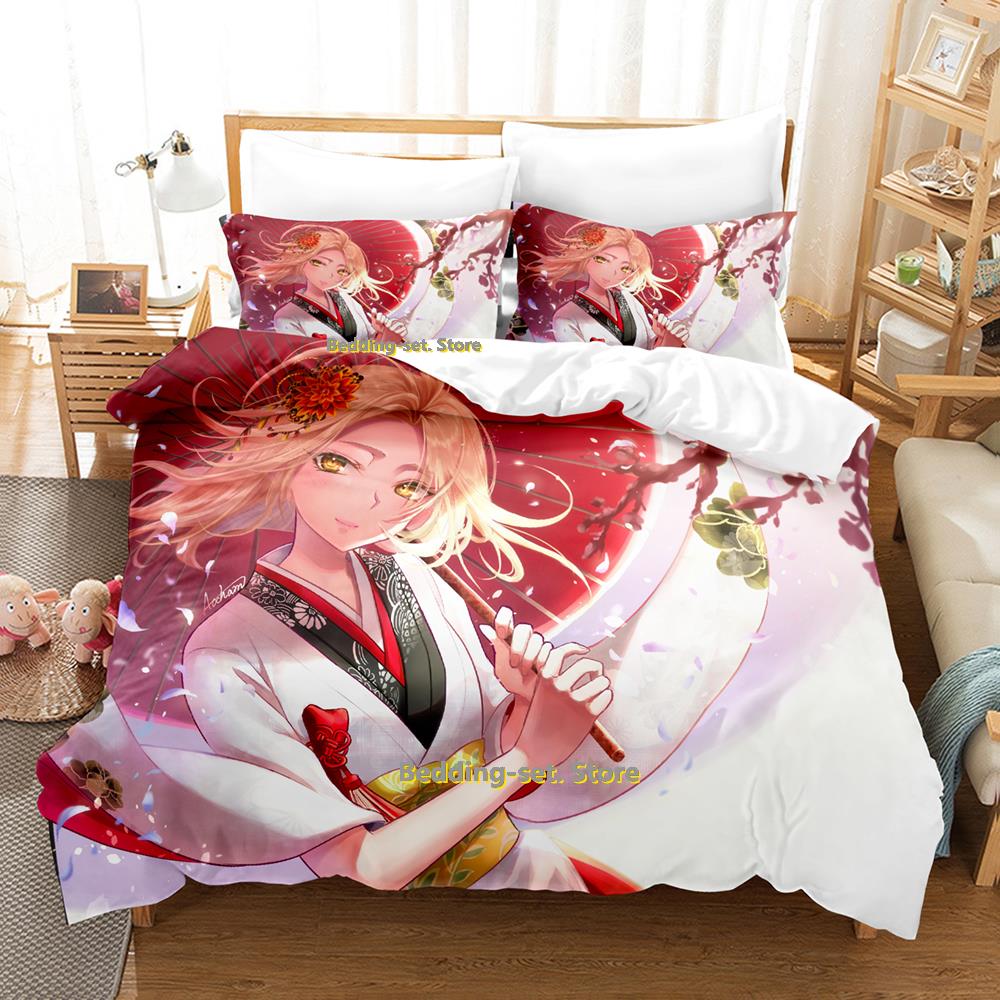 Comforter Personality Shaman King Bedding Set Cartoon Anime Three-Piece Set Adult Kid Bedroom S 3D Kawaii Game Twin Set