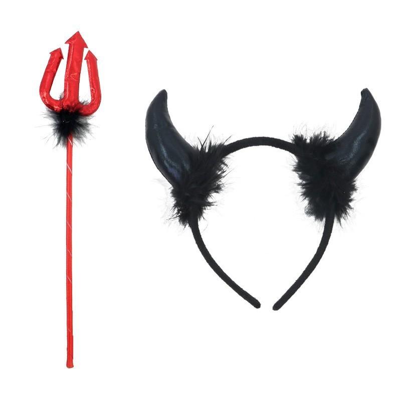 Princess Halloween Lace Devil Costume Headband With Horns For Cosplay And Party