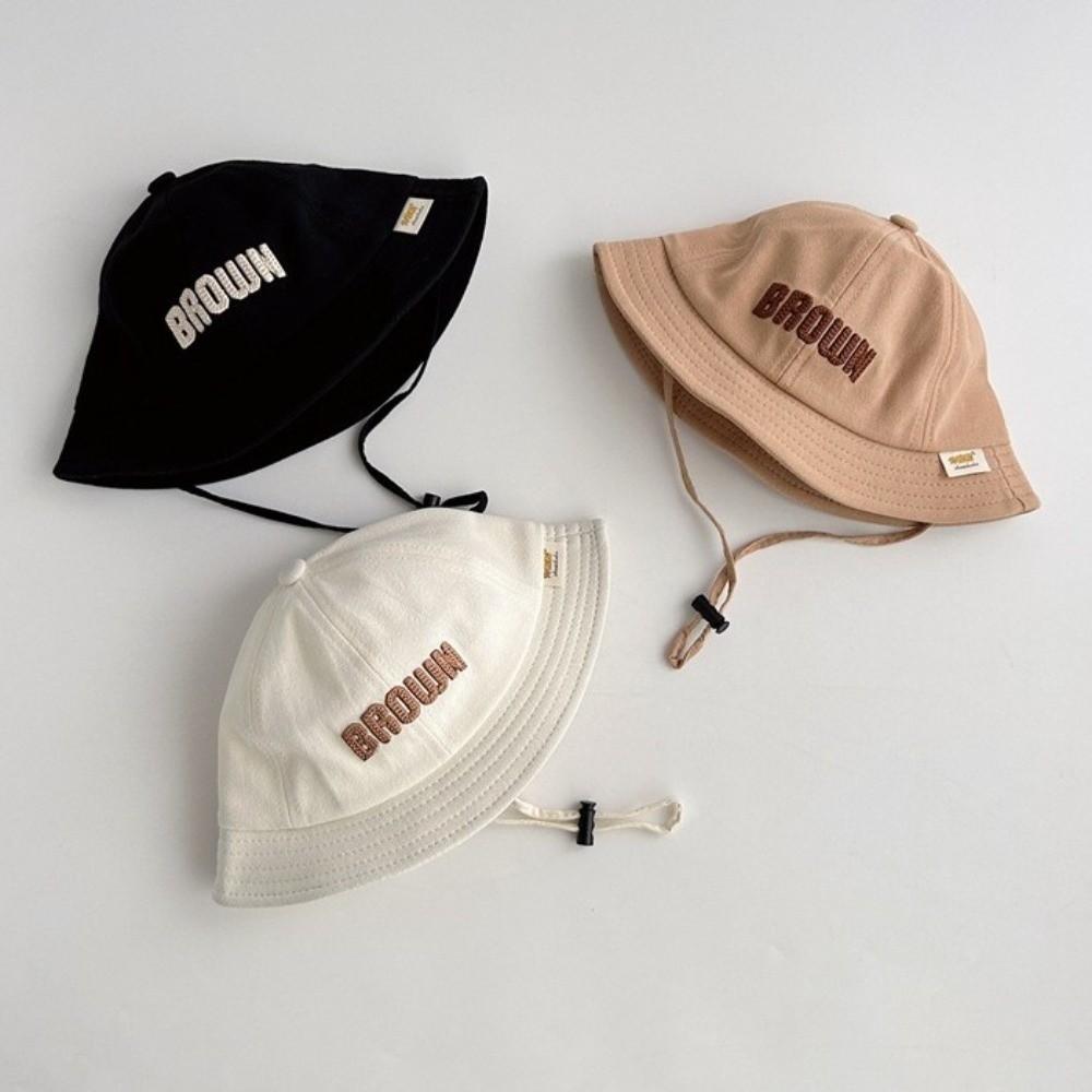 Letter Embroidery Toddler Bucket Hat Cotton Kids Bucket Cap Baby Sunscreen Hat Outdoor Use