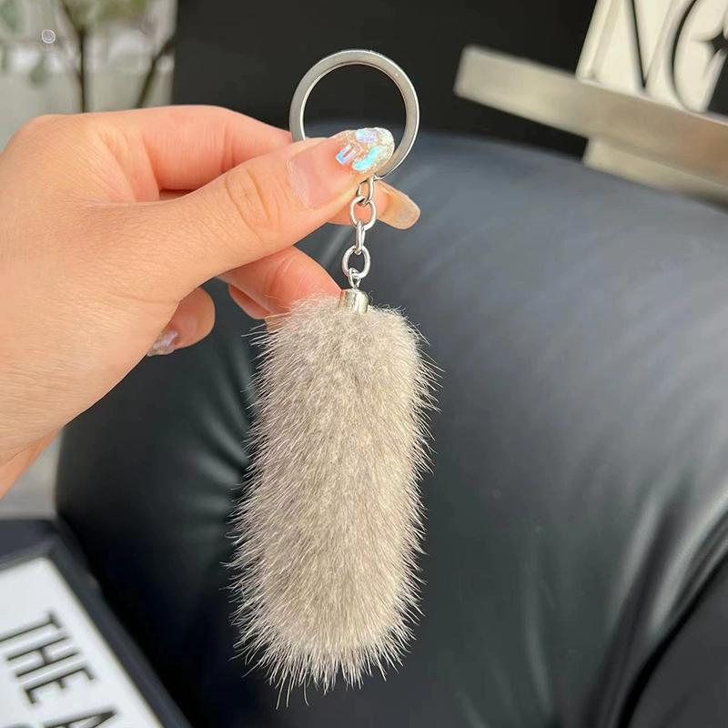 Mini Cute Mink Hair Small Tail Car Keychain Pendant Internet Celebrity Plush Tail Back Bag Pendant Gift