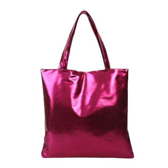Glossy Tote Bag Women Shiny Solid Color Shoulder Bag High Capacity Faux Leather Handbag for Date Street Party Shopping