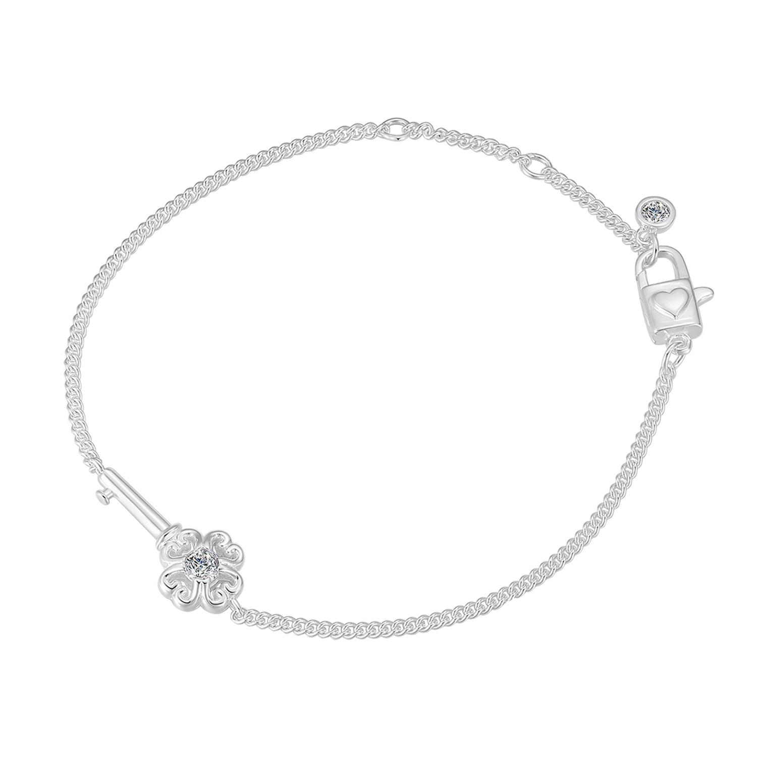 Heart Lock Key Women s Bracelet - S925 Sterling Silver, Unique Simple Design Sterling Silver