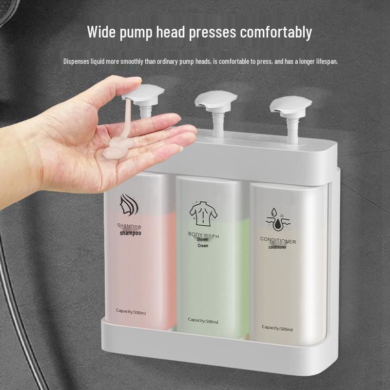 Punch-Free Wall-Mount Soap Dispenser for Shampoo & Shower Gel, Manual Press, Light Luxury Style