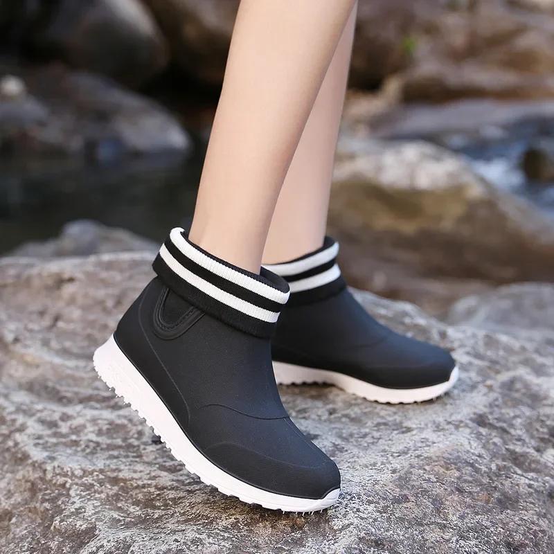 Fashion Rain Shoes for Women Rubber Boots Platform Ankle Boots 2025 Autumn Winter Slip on Women Booties Work Shoes Botines Mujer