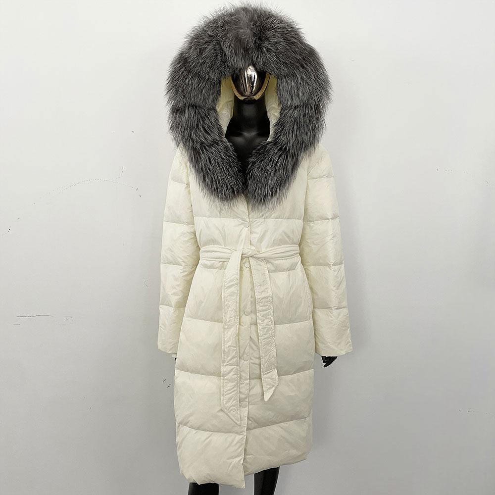 OFTBUY Winter Women Coat Real Fox Fur Collar Hooded Jacket Thick Warm Autumn Hat Detachable X-long White Duck Down Overwears