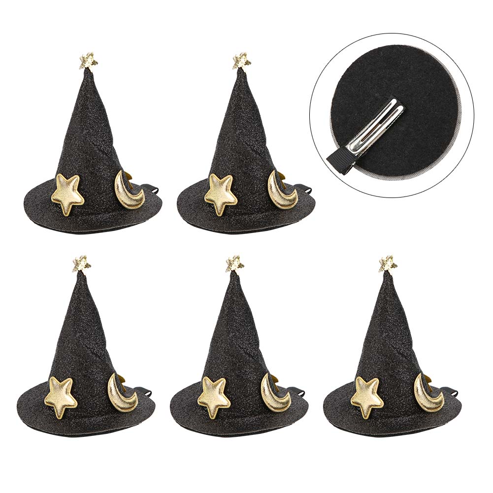 5pcs Mini Witch Hat Hair Pins Cute Hair Clips Halloween New Year Christmas Holiday Hair Decoration