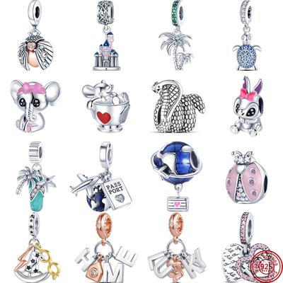 S925 Sterling Silber Burg Maus Elefant Flugzeug Home Glück Anhänger DIY Perlen Fit Original Armband Frauen Edlen Schmuck