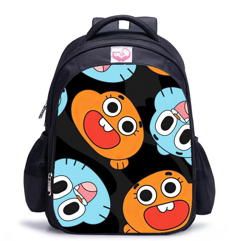 Zaino Scuola per Bambini, Testa Grande Gatto Blu Forrest Gump Scuola di Animazione, Tessuto Oxford Nero Resistente allo Sporco Grande Capacità.