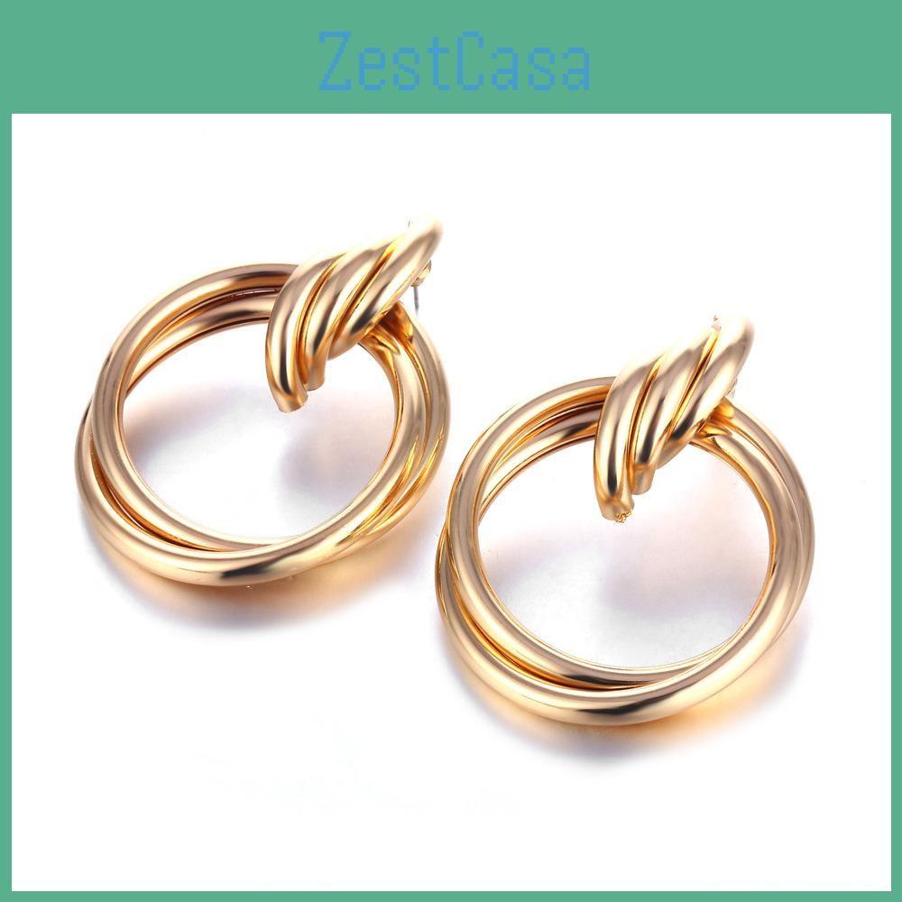 Elegant Gold Geometric Earrings For Women Contemporary Alloy Jewelry Fashion