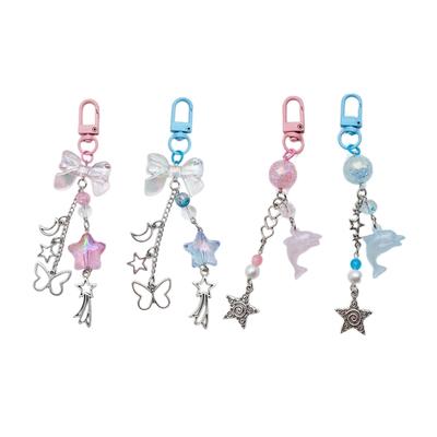  Porte-clés pendentif nœud papillon mignon, breloque dauphin pour téléphone, porte-clés élégant à perles, pendentif de sac élégant, adapté pour un usage quotidien
