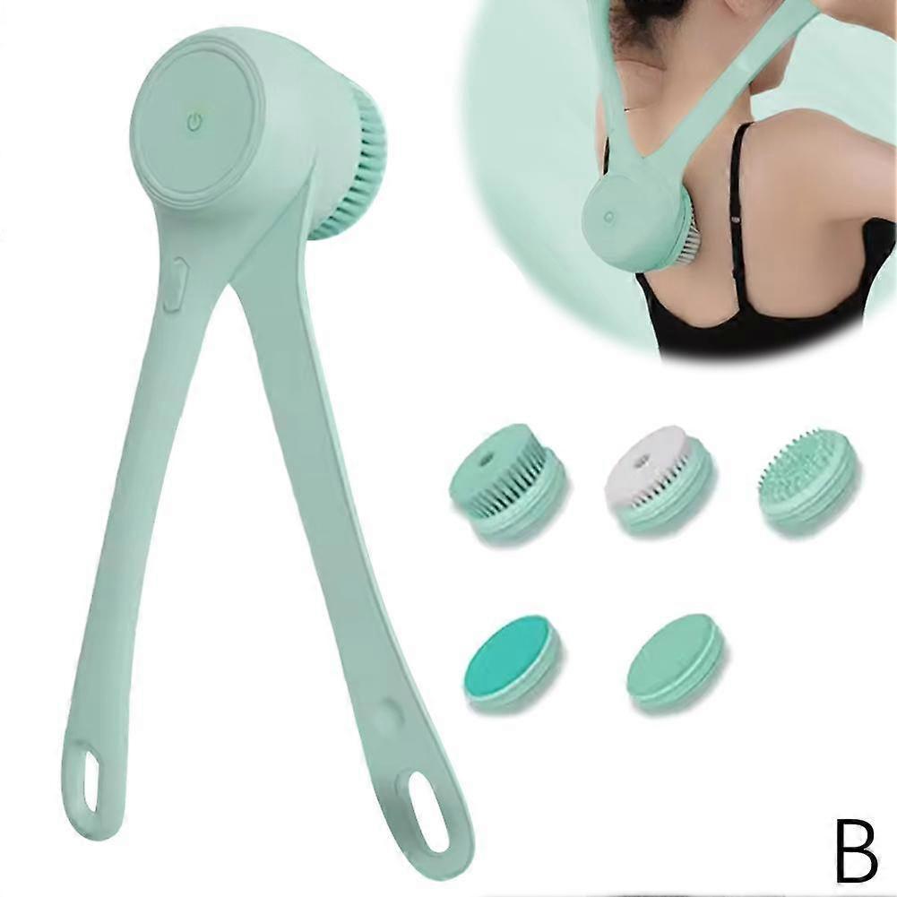 Electric Long Handle Bath Brush with 5 Brush Heads - Powerful Scrubbing