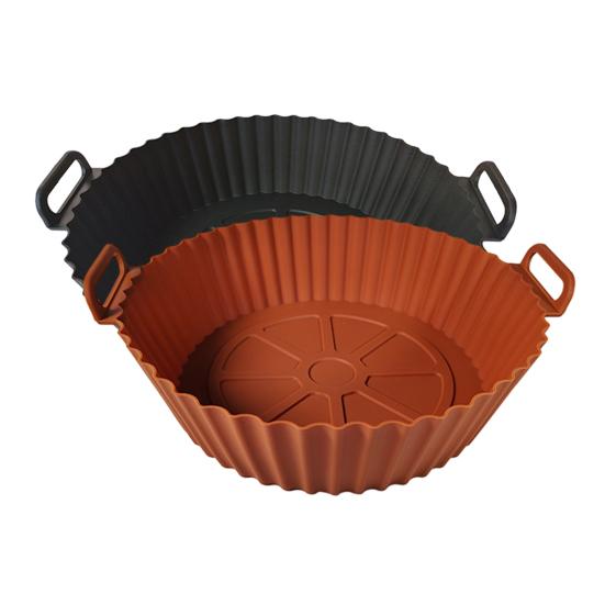 8-Inch Round Silicone Fryer Liner Dual Handles Non Stick Food Grade Heat Resistant Dishwasher Safe Reusable Oven Baking Tray Basket Bowl Kitchen