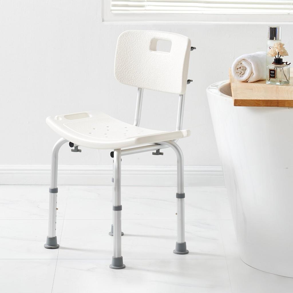 Duschhocker, Duschsitz mit Rückenlehne, Höhenverstellbarer Duschhocker, Duschstuhl für Duschkabine Badewanne, Rutschfeste Badezimmerbank Duschstuhl für