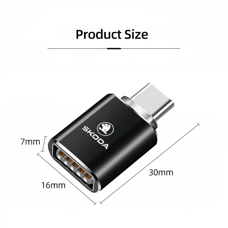 HIAQ2 Type C To USB Port Converter Charging Cable Adapter For Skoda Octavia Superb Rapid Kodiaq Karoq Fabia Kamiq Enyaq Citigo Scala