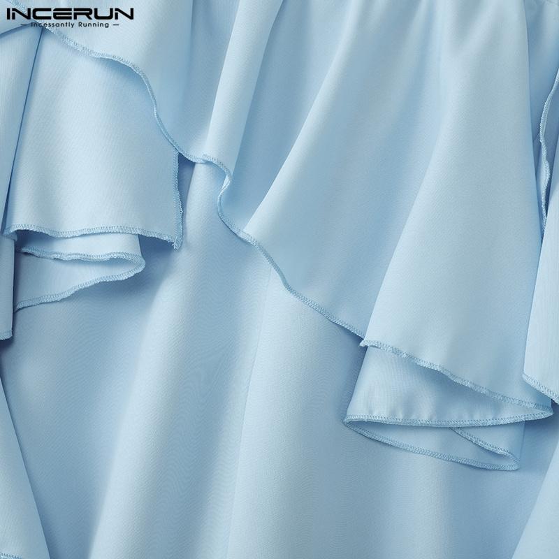 INCERUN Herrenhose mit elastischer Taille, einfarbig, unregelmäßige Rüschen, lange Hose