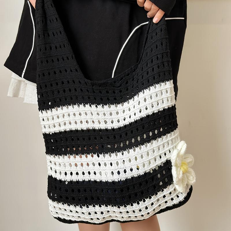 Yogodlns Woven Women Shoulder Bags Ladies Stripe Designer Knitted Braid Handbags Tote Summer Beach Shopper Purses