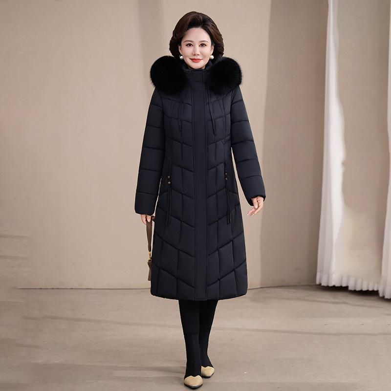 Middle-aged and elderly large-size thin cotton-padded jacket, mother down cotton-padded jacket, winter clothing, long over-knee thickened cotton-padd